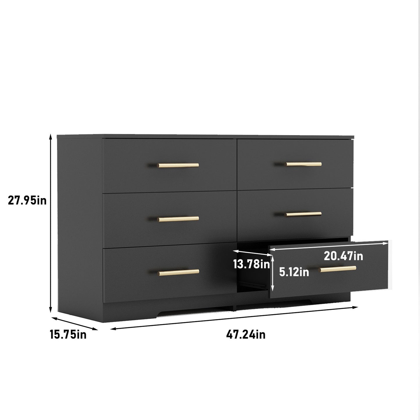 Elegant Black 6-Drawer Dresser with Gold Handles for Stylish Storage