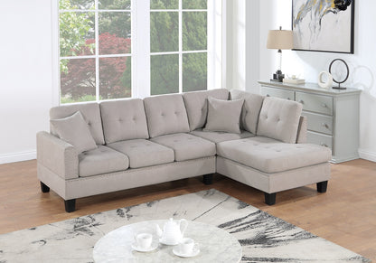 2-Piece LAF Sofa & RAF Chaise Sectional, Velvet Tufted, Nailhead Trim, Livingroom 99x66x35in Mushroom
