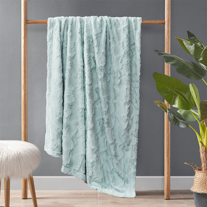 60x70 Faux Fur 100% Polyester Throw Blanket for Living Room, Reversible Mink Back, OEKO-TEX, Plush Aqua
