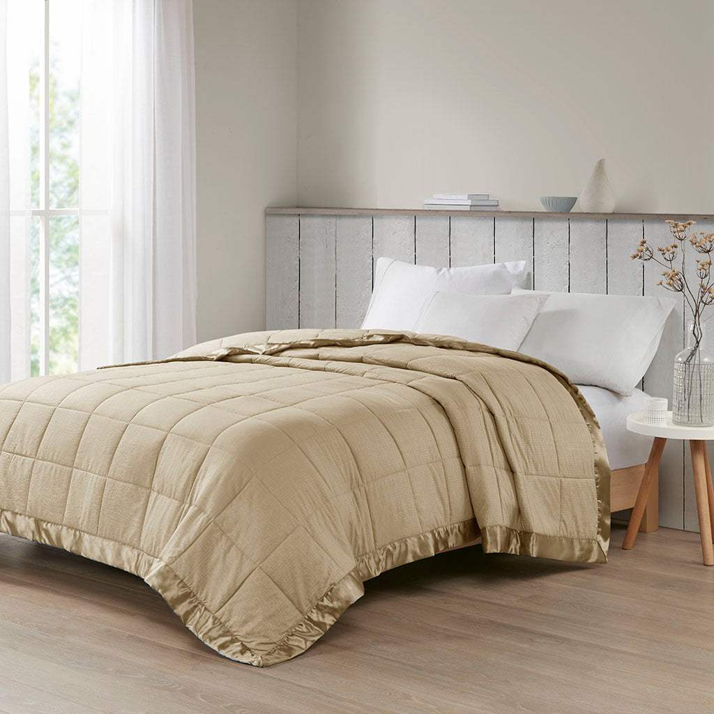 Oversized King Down Alternative Blanket with Satin Trim, 100% Polyester, Box Quilting, 108x96 Taupe