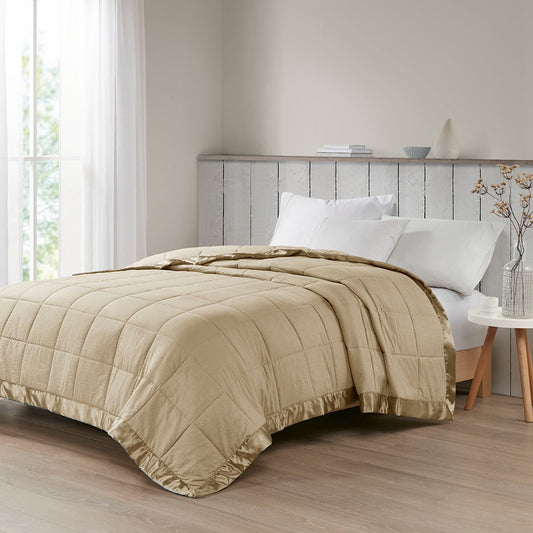Oversized King Down Alternative Blanket with Satin Trim, 100% Polyester, Box Quilting, 108x96 Taupe