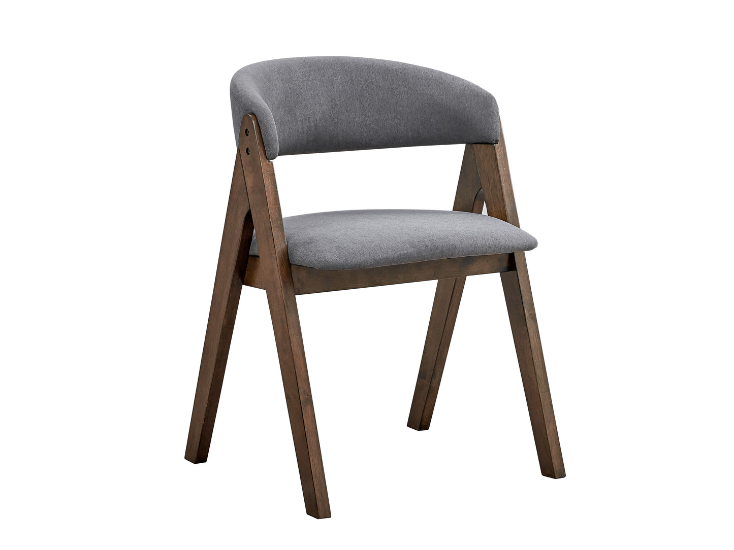 Set of 2 Modern Scandinavian Dining Chairs with Cushioned Seats, Gray Fabric, Walnut Finish, Gray