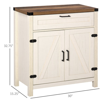 HOMCOM Farmhouse Sideboard Buffet Cabinet, Rustic 2 Barn Doors Kitchen Cabinet, Accent Cabinet with Storage for Living Room, White