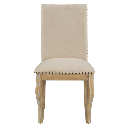 Set of 4 Solid Wood Dining Chairs with Upholstered Fabric, Nailhead, 250 LB Capacity, Natural Wood Wash