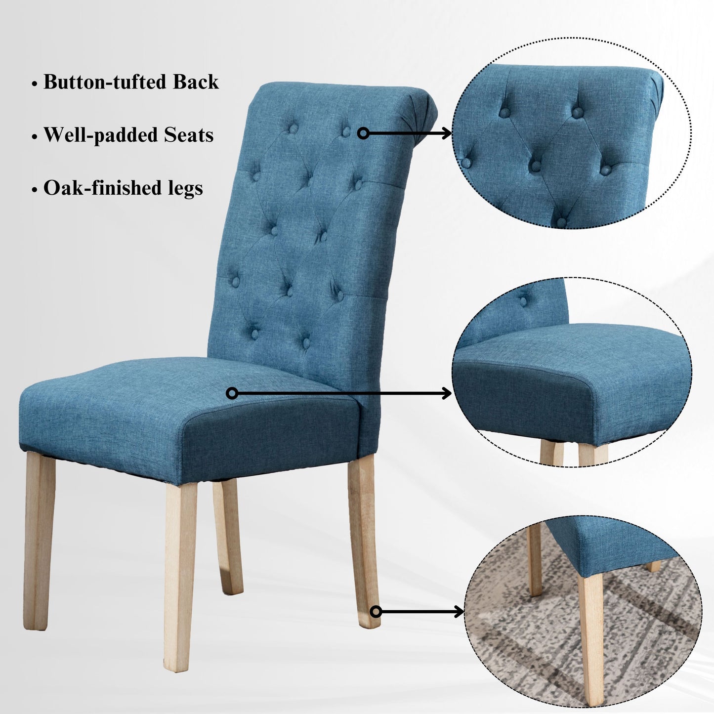 Five Piece Cross Buck Round Table With Tufted Chairs Blue