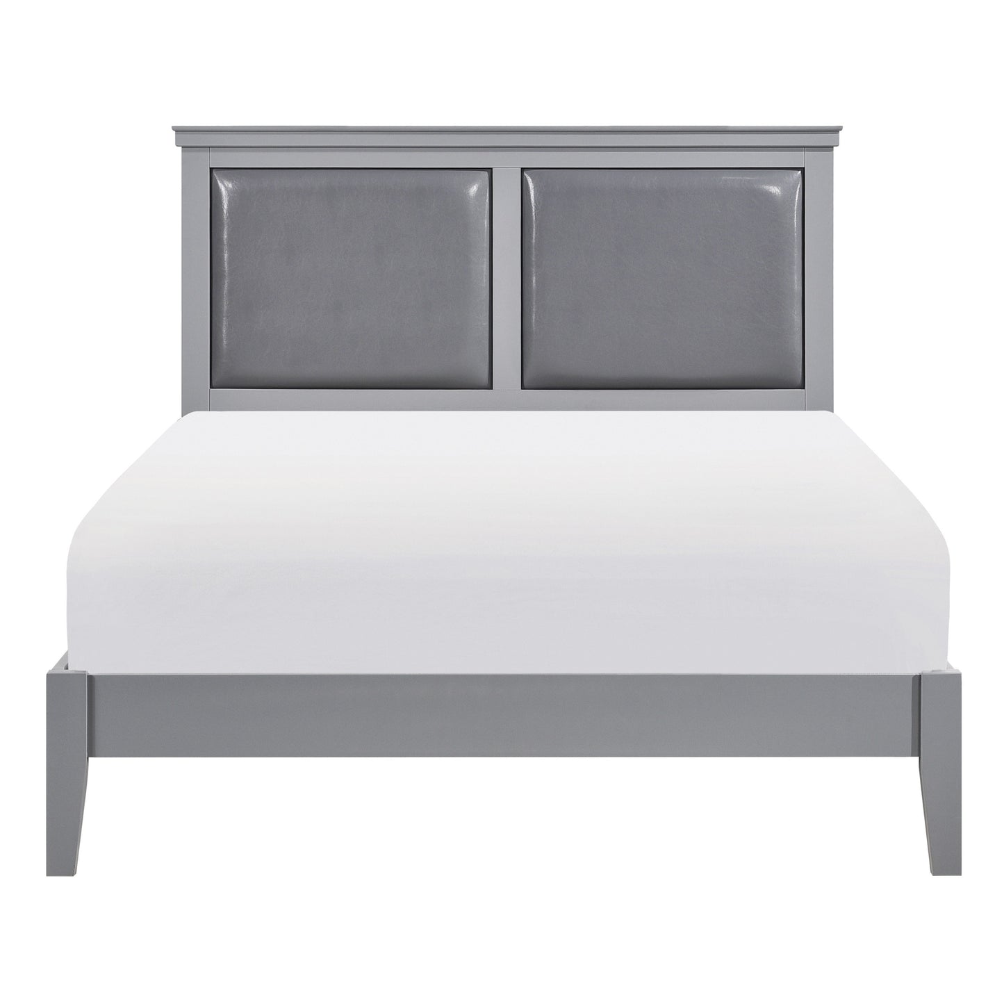 Elegant Gray Upholstered Queen Size Panel Bed with Wooden Frame – Stylish Bedroom Furniture Set
