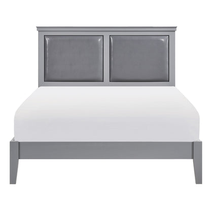 Elegant Gray Upholstered Queen Size Panel Bed with Wooden Frame – Stylish Bedroom Furniture Set