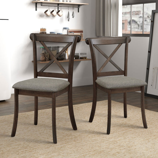 2-Pack X-Back Dining Chairs, Rubber Wood Frame, Fabric Upholstery, Modern Farmhouse Dining, Dark Brown
