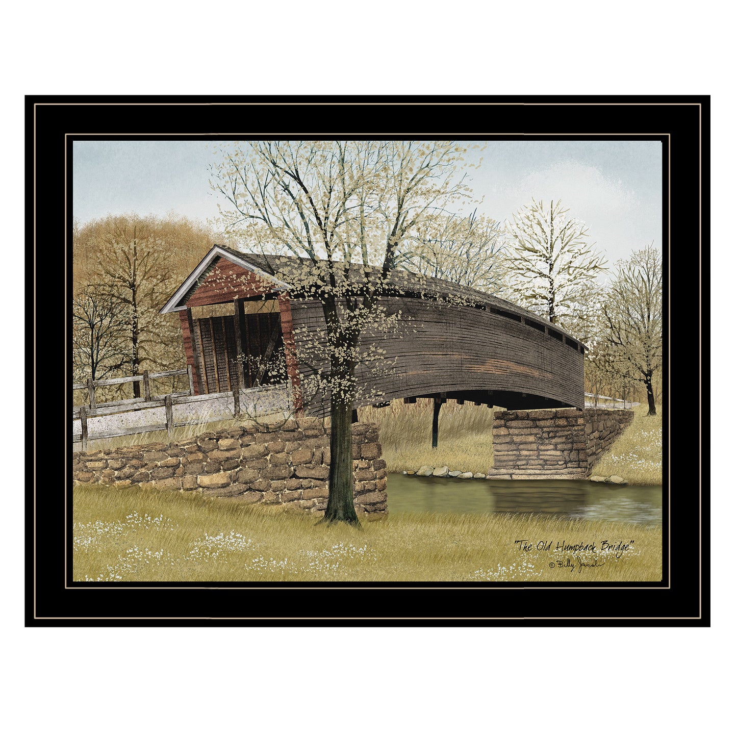 Framed Wall Art: The Old Humpback Bridge, 27x21 in Farmhouse Decor for Living Room & Bedroom, Multicolor