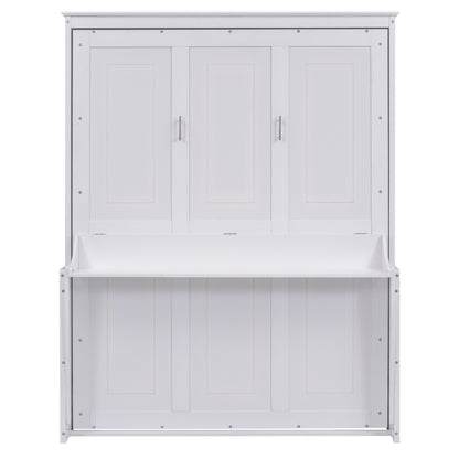 Versatile Queen Murphy Bed with Integrated Shelf in White