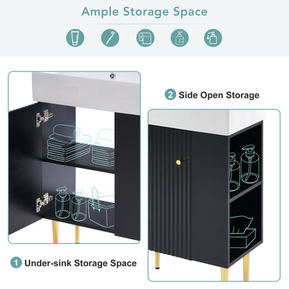 Modern 21.6" Black Bathroom Vanity with Ceramic Sink and Right-Side Storage Cabinet