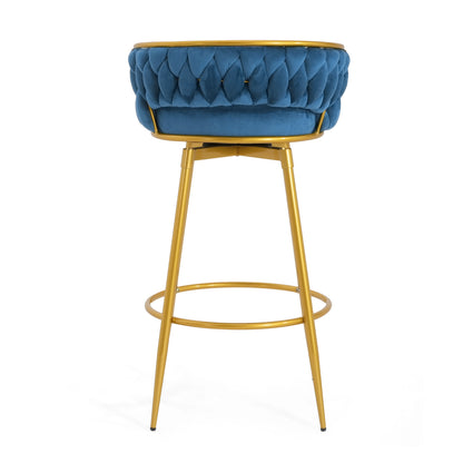 Swivel Counter Height Bar Stools Set of 2 Blue Gold Legs