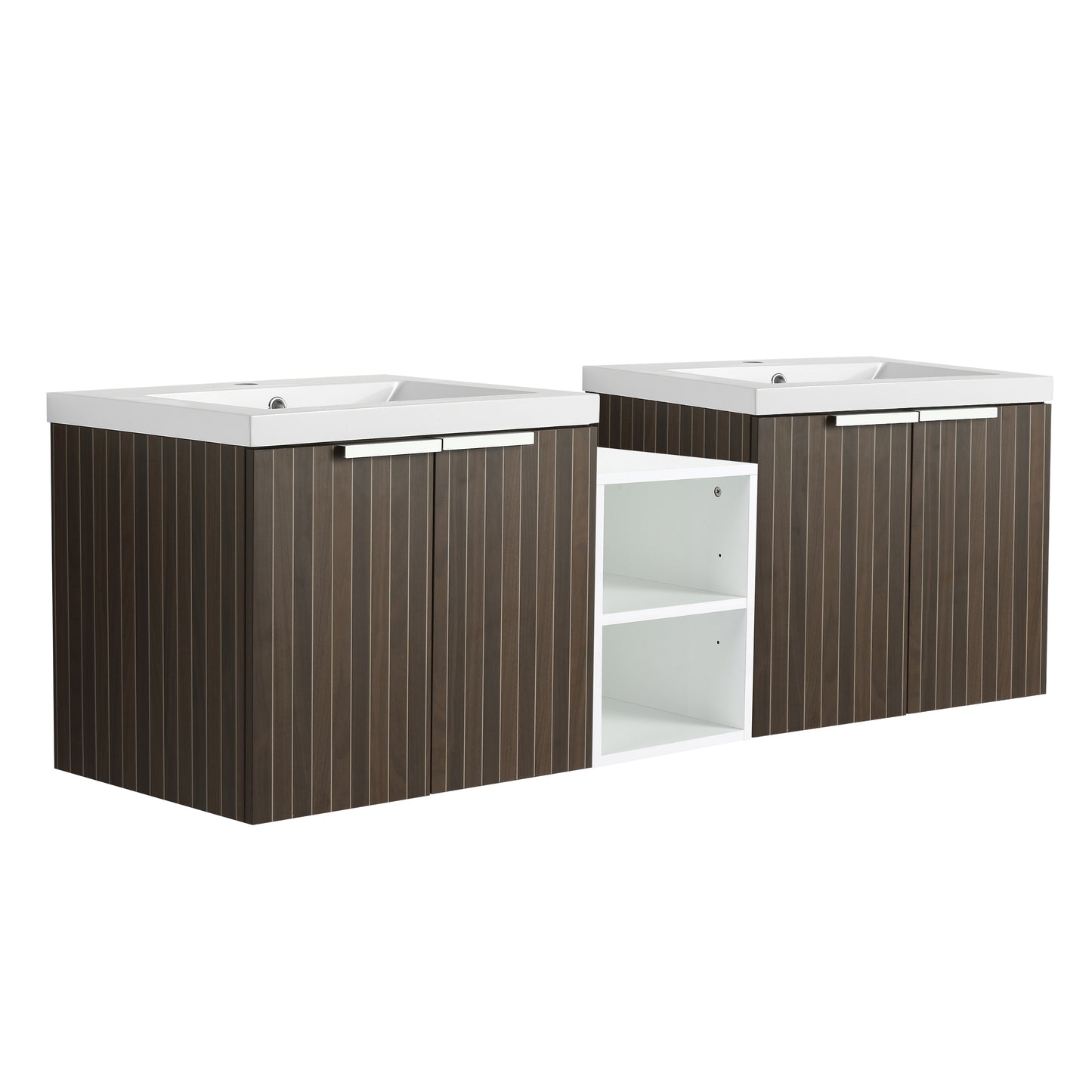60-Inch Modern Bathroom Vanity with Soft Close Doors and Dual Sink - Eco-Friendly Design with Ample Storage Shelves
