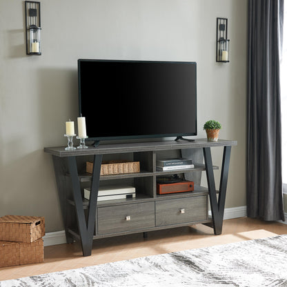 Tall TV Stand for 60-69 Inch TVs with Drawers on Metal Glides, Divided Shelves, 30-Inch Tall Grey and Black