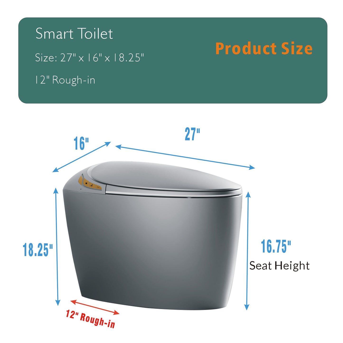 Modern Intelligent One-Piece Smart Toilet with Built-In Bidet, Auto Open/Close Seat, Foot Sensor, LED Night Light, Warm Water & Dryer, Grey Finish