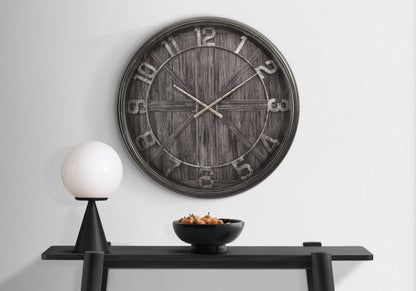 30-Inch Round Oversized Wall Clock with Glass Face, Quiet Quartz Movement, Analog, Transitional Brown