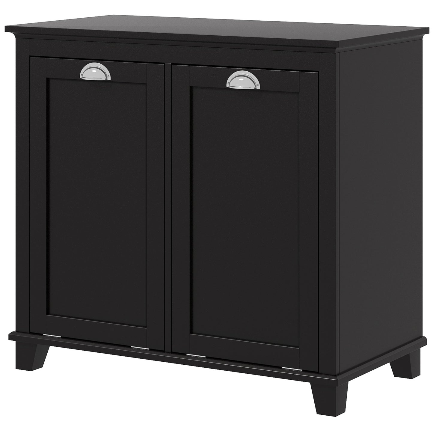 Modern Black Dual Compartment Laundry Hamper Cabinet with Tilt-Out Design for Bathroom Storage