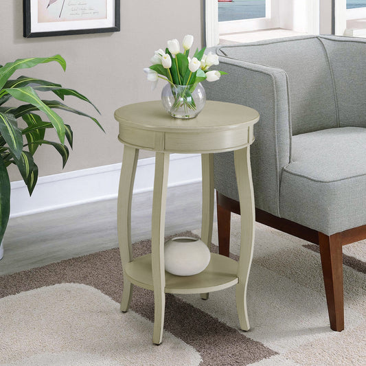 Round End Table with Open Shelf, 18.5 Dia x 24.5 H, Solid Wood & MDF, Cabriole Legs Antique White