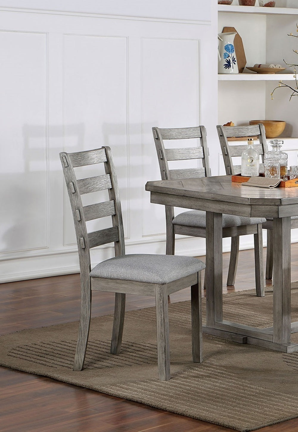 Dining Set With Six Fabric Chairs 7 Piece Gray Finish
