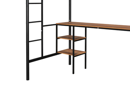 Twin Loft Bed with Integrated Desk & Storage Shelves - Sturdy Metal Construction, Noise Reduction Features, Safety Guardrails, and Dual Side Ladders - No Box Spring Required