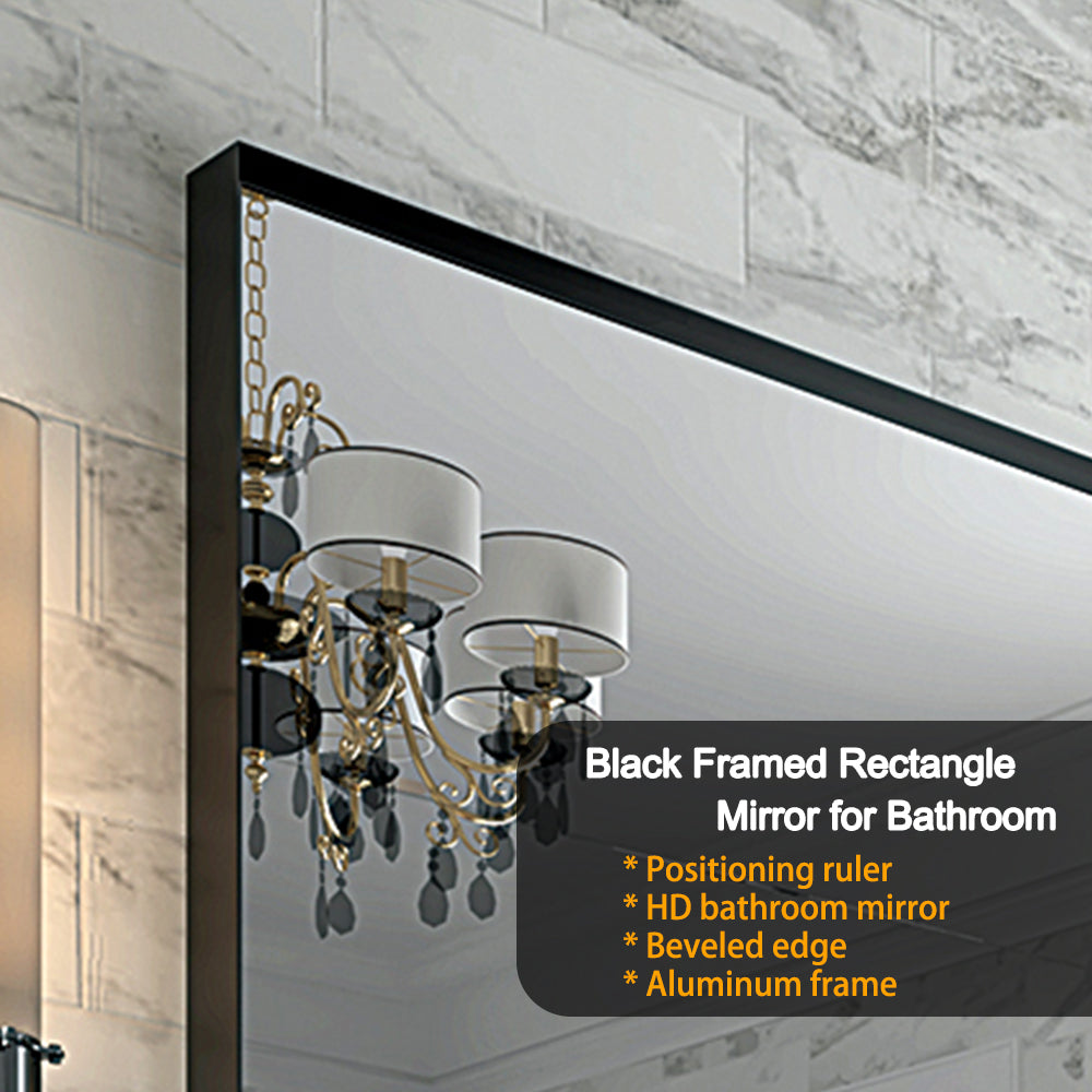 40x30inch Glossy Black Bathroom Mirrors For Wall Rectangle Vanity Mirror Corner Hangs Farmhouse Mirror Modern Metal Framed Rectangular Mirror, Decorative Square Corner Mirror(Horizontal & Vertical)