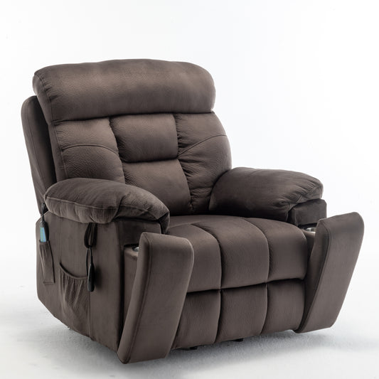 Electric Lift Recliner for Elderly - 26in-Wide, 8-Point Massage, Lumbar Heat, Velvet, Antique Brown