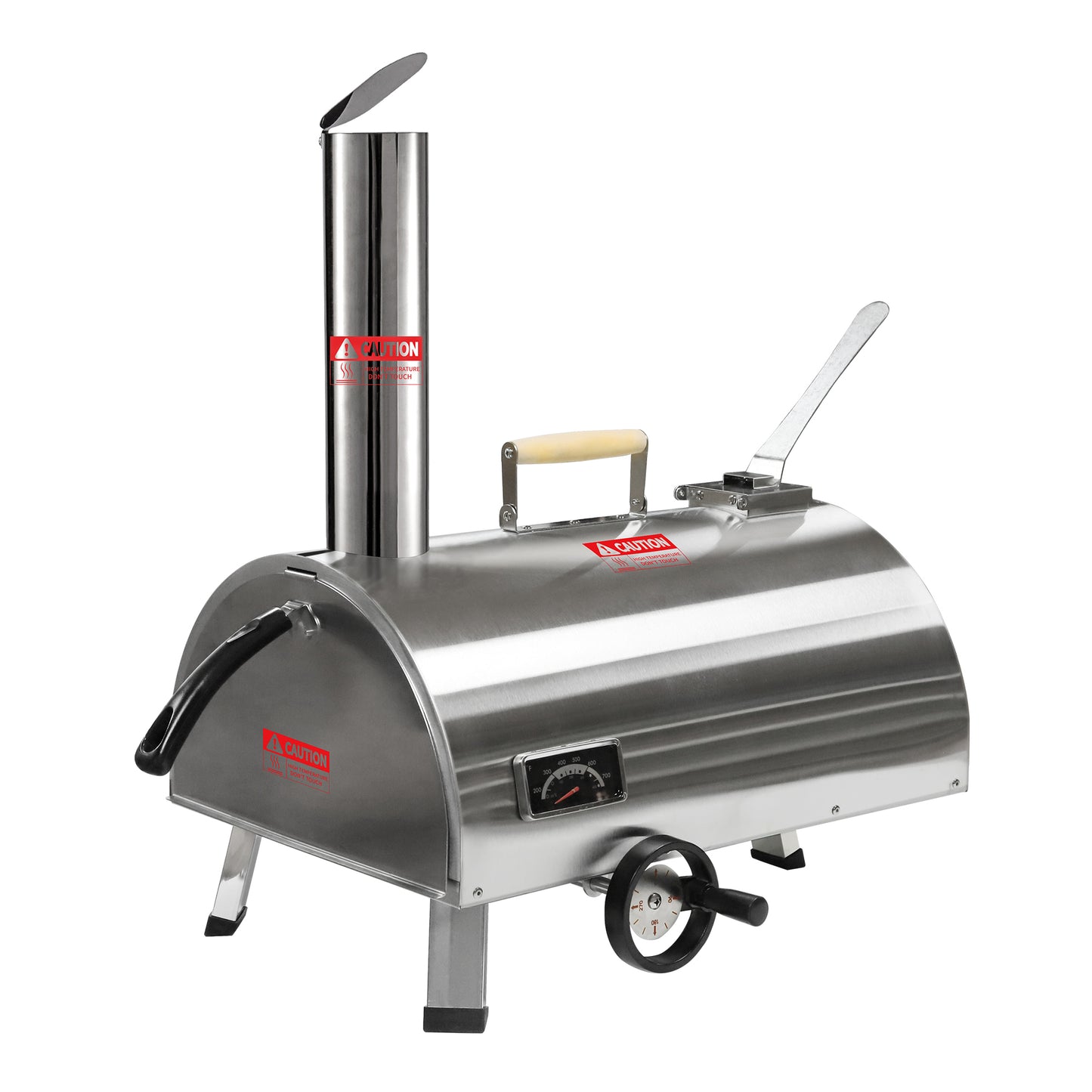 Outdoor Portable Stainless Steel Wood Fired Pizza Oven Rotating 12 Inch With Thermometer And Cutter Carry Bag Silver