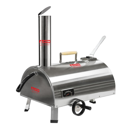 Outdoor Portable Stainless Steel Wood Fired Pizza Oven Rotating 12 Inch With Thermometer And Cutter Carry Bag Silver