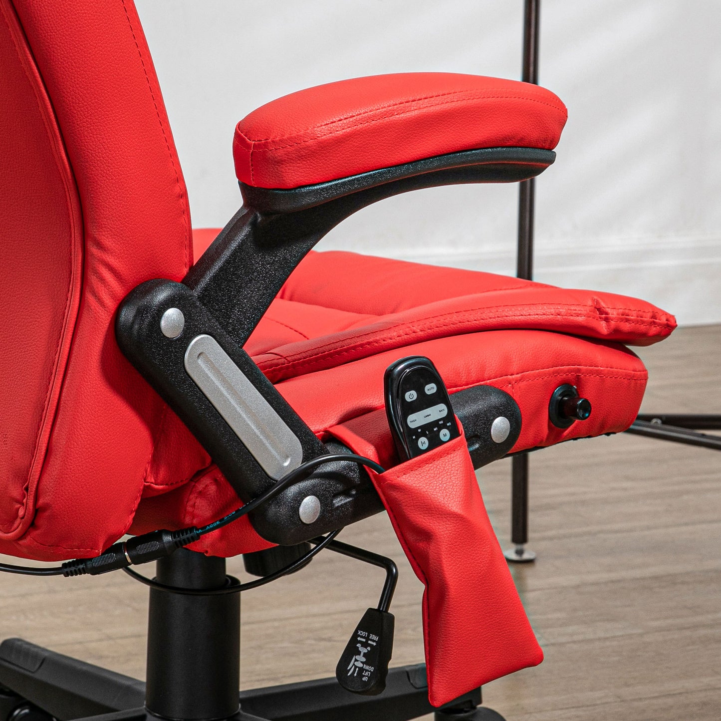 Ergonomic Red Vibration Massage Office Chair with Heated Recline, PU Leather, Remote Control, and Armrests