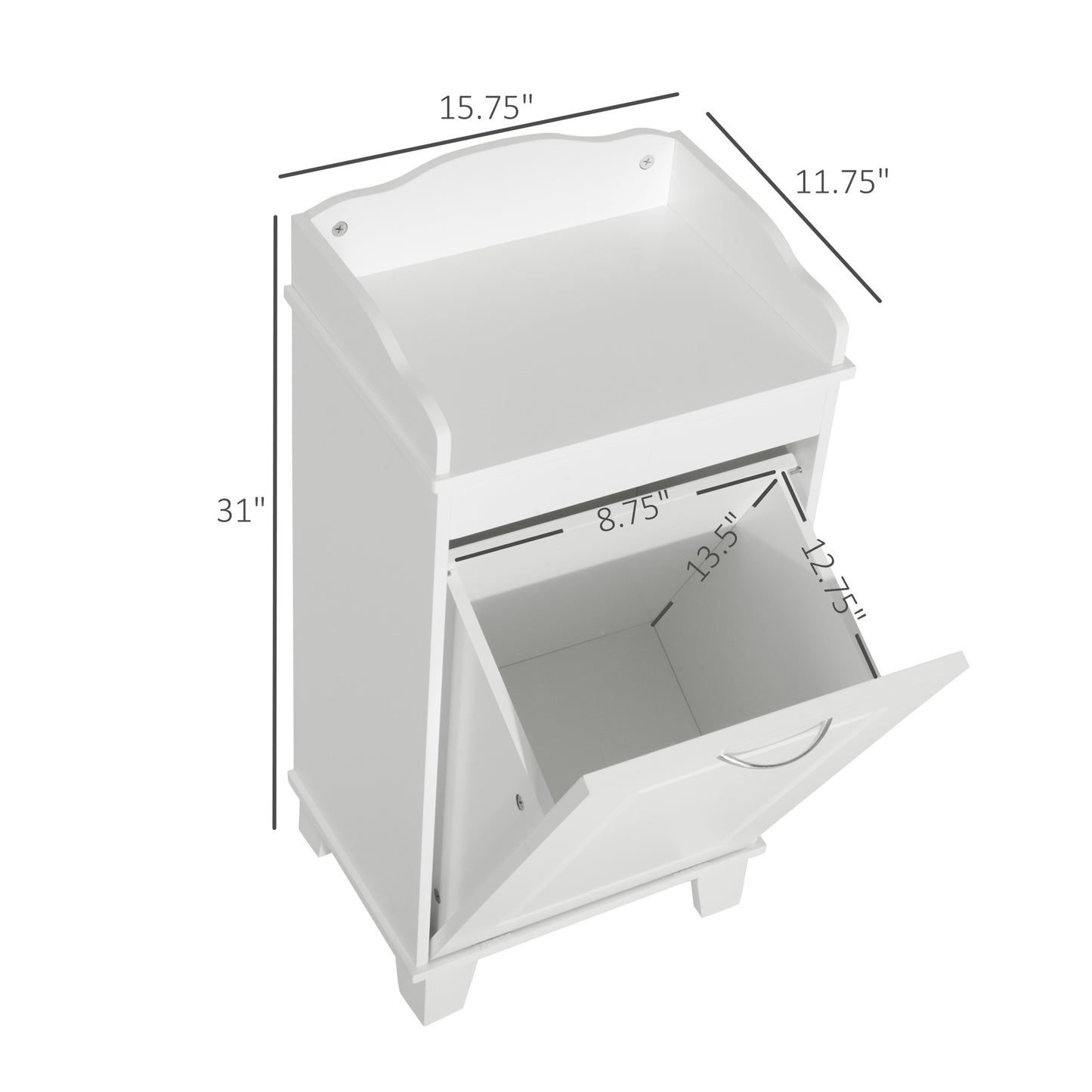 31" Tilt Out Laundry Hamper, Free Standing Home Organizer Hamper, Bathroom Storage Cabinet, White