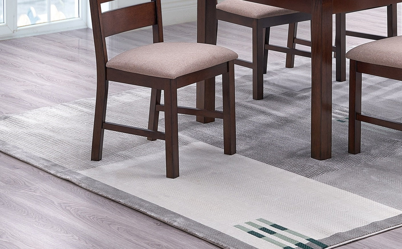 Set of 2 Dining Chairs - Solid Rubberwood, Ladder Back, Upholstered Seats, Contemporary, Antique Cherry