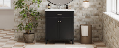 30-Inch Black Bathroom Vanity with Ceramic Sink, Soft-Close Doors, and Adjustable Storage Shelves