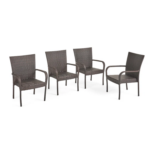 4-Piece Stacking Outdoor Patio Chair Set With PE Rattan And Iron Frame Weather-Resistant Dining Chairs Brown