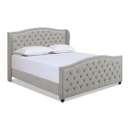 Marcella King Size Upholstered Shelter Headboard Bed Set in Silver Grey