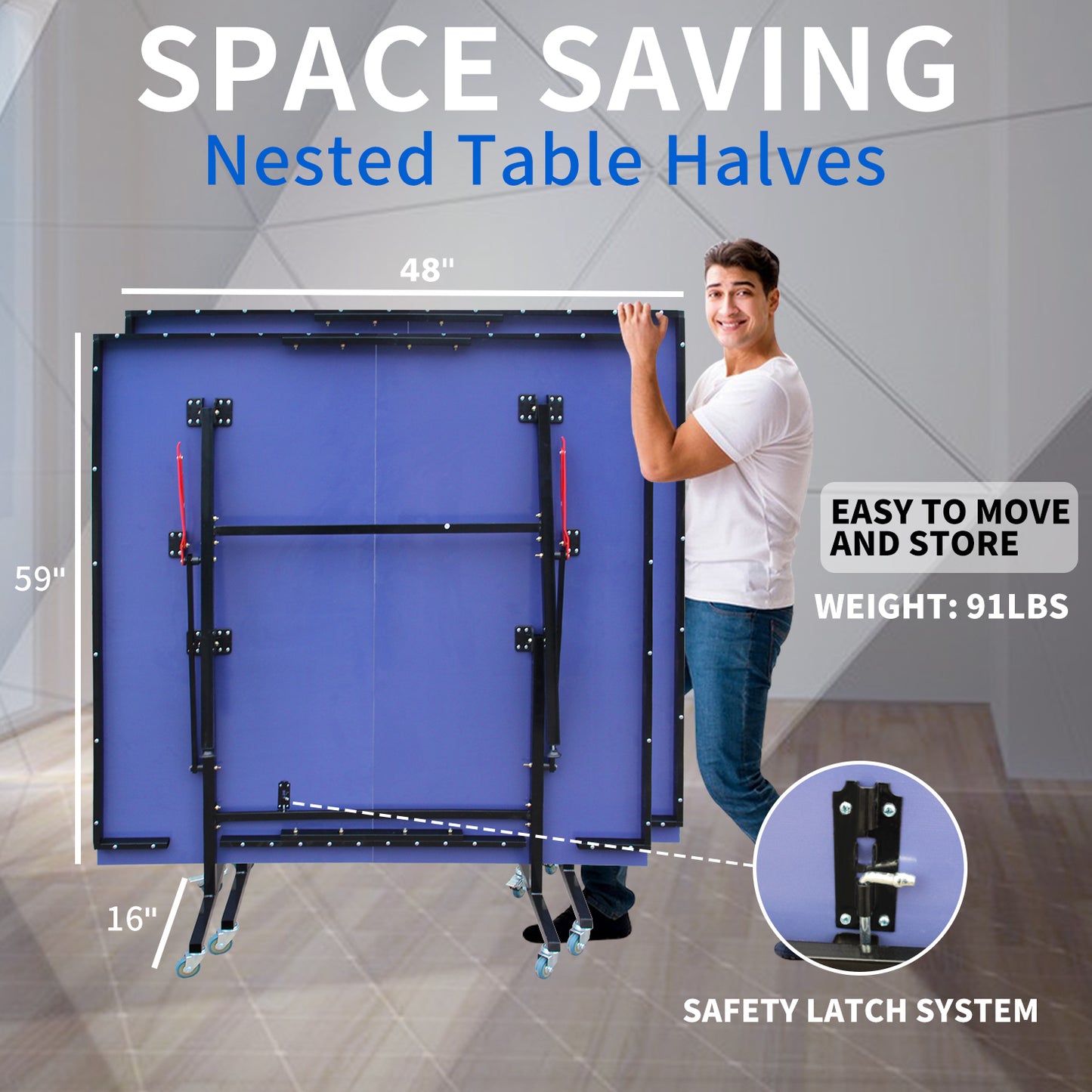 Regulation-Size 8ft Indoor Table Tennis Table, Foldable & Portable with Net, Paddles & 3 Balls Blue
