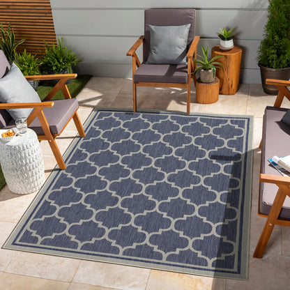 Indoor/Outdoor Trellis Rug, 5 ft 3 in x 7 ft 3 in, Flatweave Polypropylene, Durable, Stain-Resistant, Blue