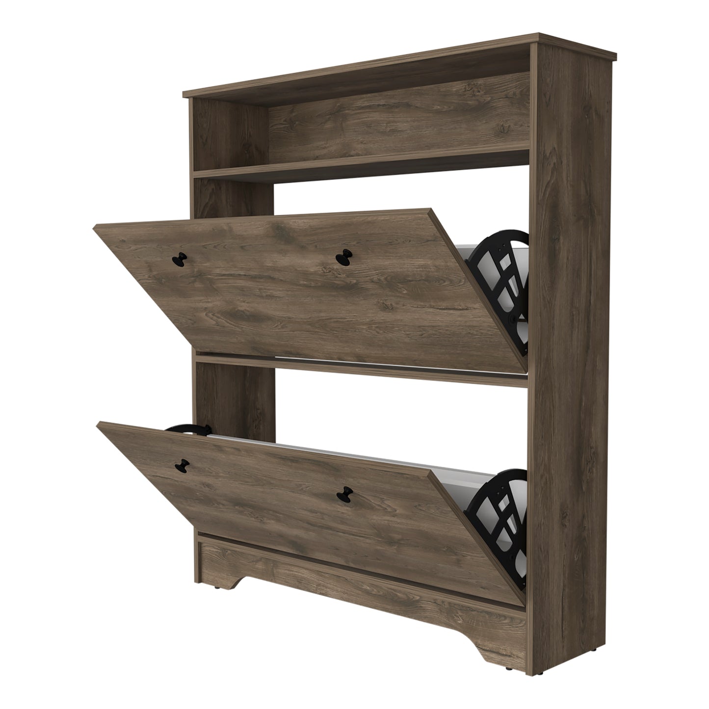 Elegant Dark Brown 2-Tier Shoe Rack with Storage Shelves