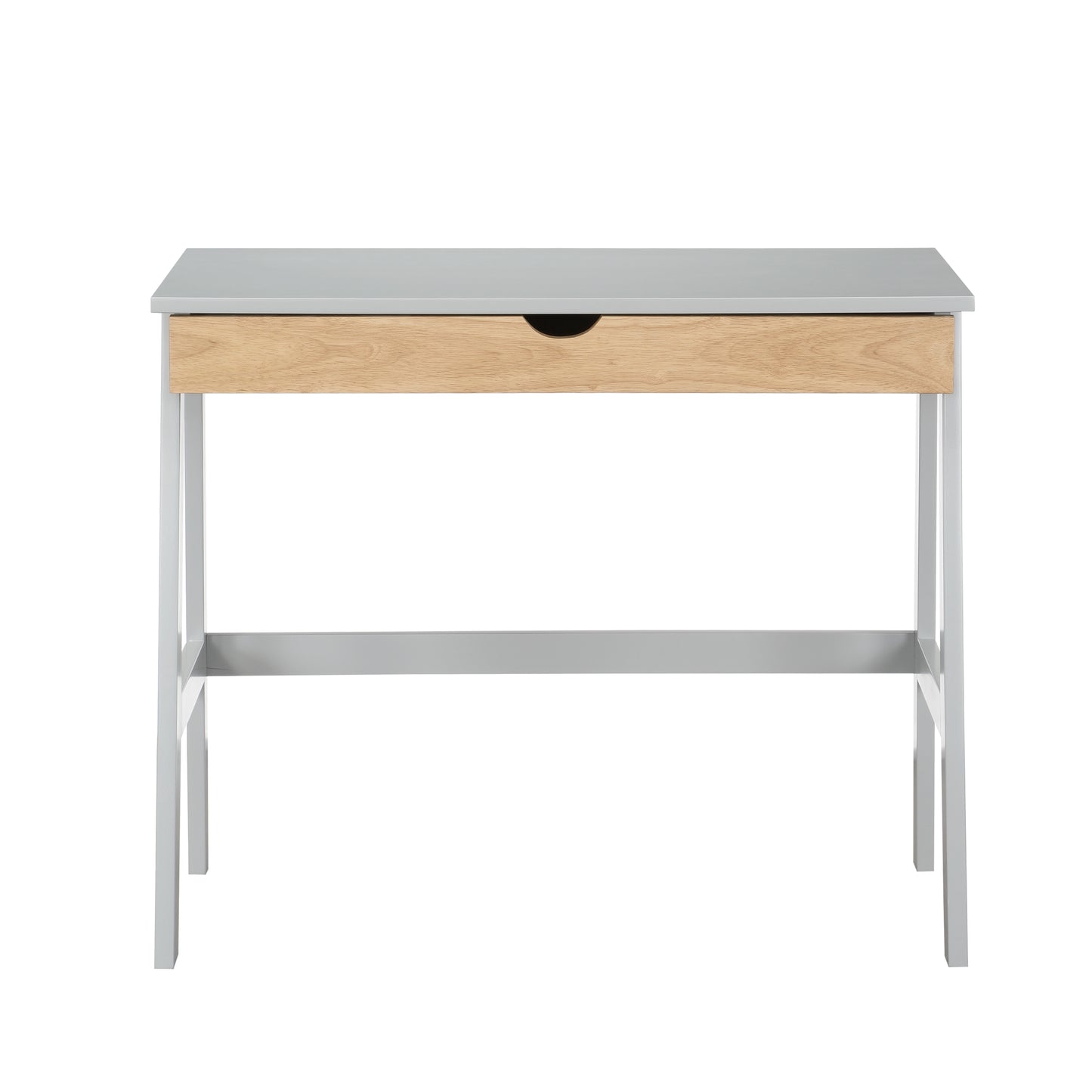 Modern Gray/Natural Solid Wood Desk with Spacious Drawer