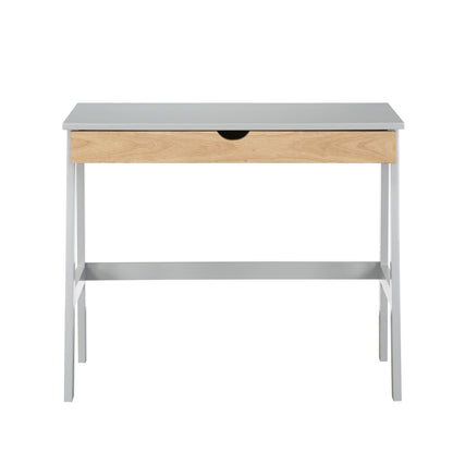 Modern Gray/Natural Solid Wood Desk with Spacious Drawer