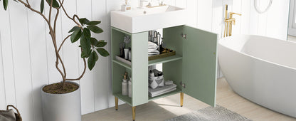 Contemporary 21.6" Green Bathroom Vanity with Left Side Storage and Ceramic Sink