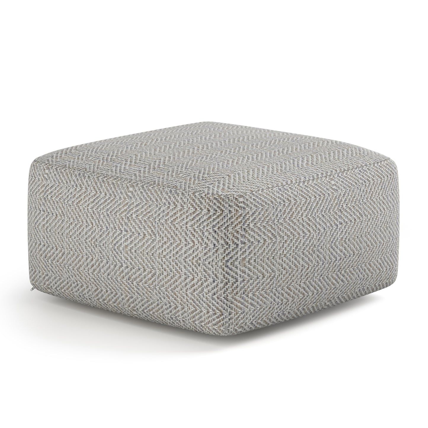 Square Pouf Foot Stool, Cotton Bead-Filled, 20in x 20in x 10in, Living Room Accent, Multi-Purpose Grey Mélange