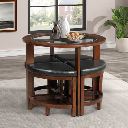 Cylina Solid Wood Glass Top Round Dining Table with 4 Chairs
