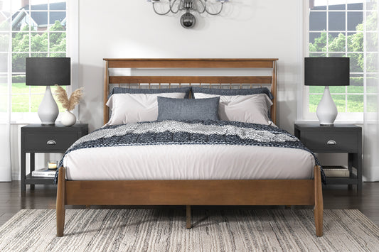 Elegant Chestnut-Finished Queen Platform Bed with Transitional Design – Bedroom Furniture in a Box
