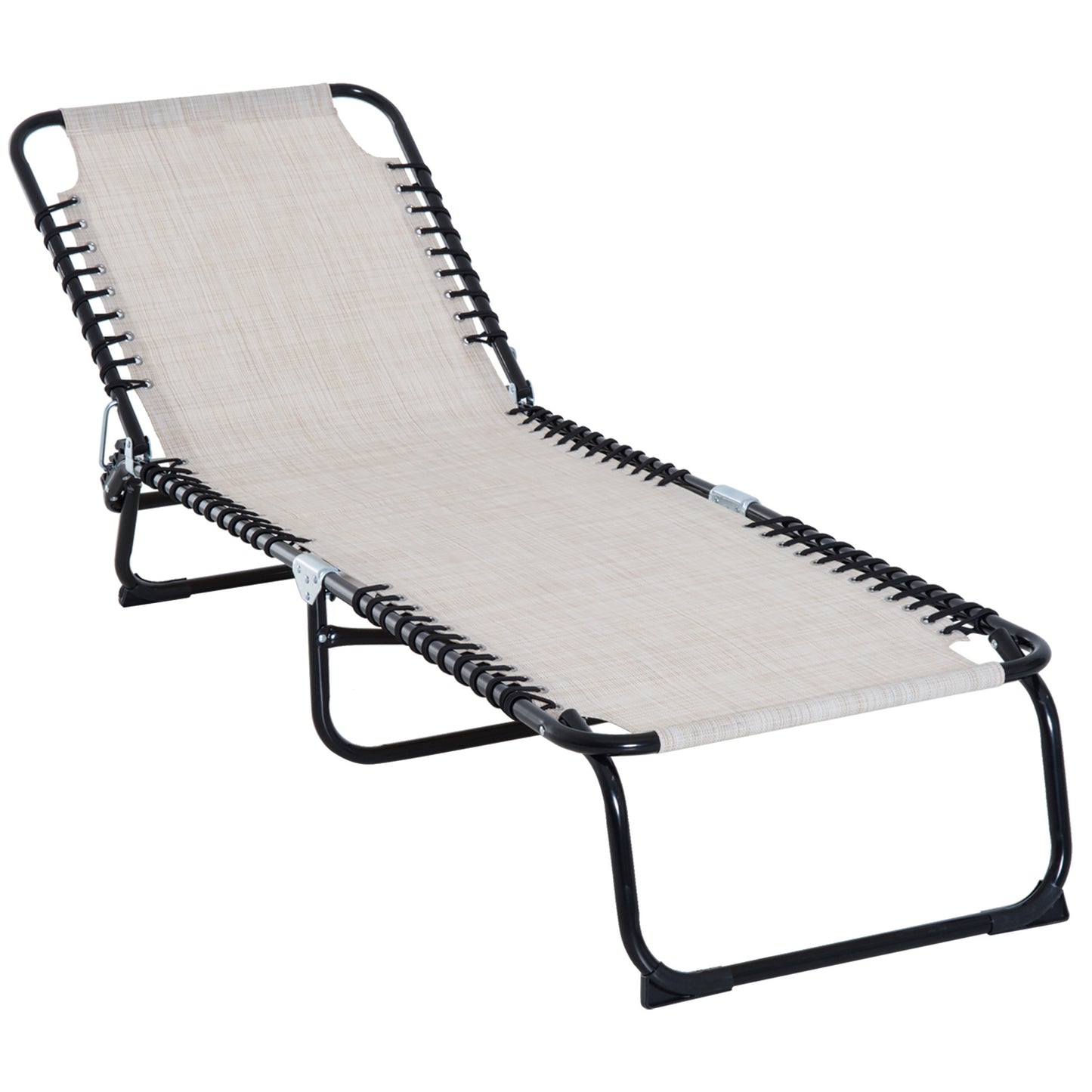 Folding Chaise Lounge Chair For Poolside Patio, 4-Position Recline, Breathable Mesh Seat, Beach Yard Use Cream White
