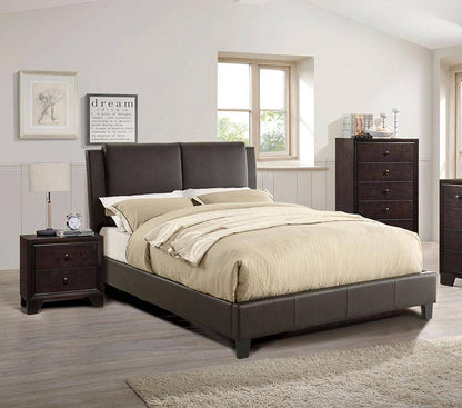 Luxurious Brown Faux Leather Queen Bed Set with Two-Panel Headboard for Modern Bedrooms