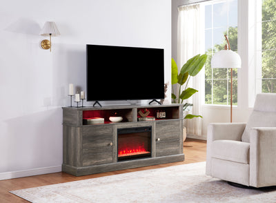 70-Inch Electric Fireplace TV Stand with 2 Cabinets, Living Room Media Console, Gray Walnut Finish