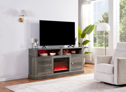 70-Inch Electric Fireplace TV Stand with 2 Cabinets, Living Room Media Console, Gray Walnut Finish