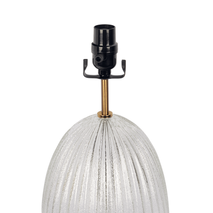 Ribbed Glass Table Lamp with Large Linen Shade, 17in Tall, 11.8in Base, Lighting Beige Clear Gold
