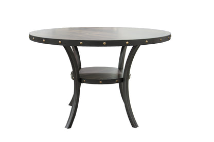 Round Dining Table With Nailhead Trim And Storage Natural