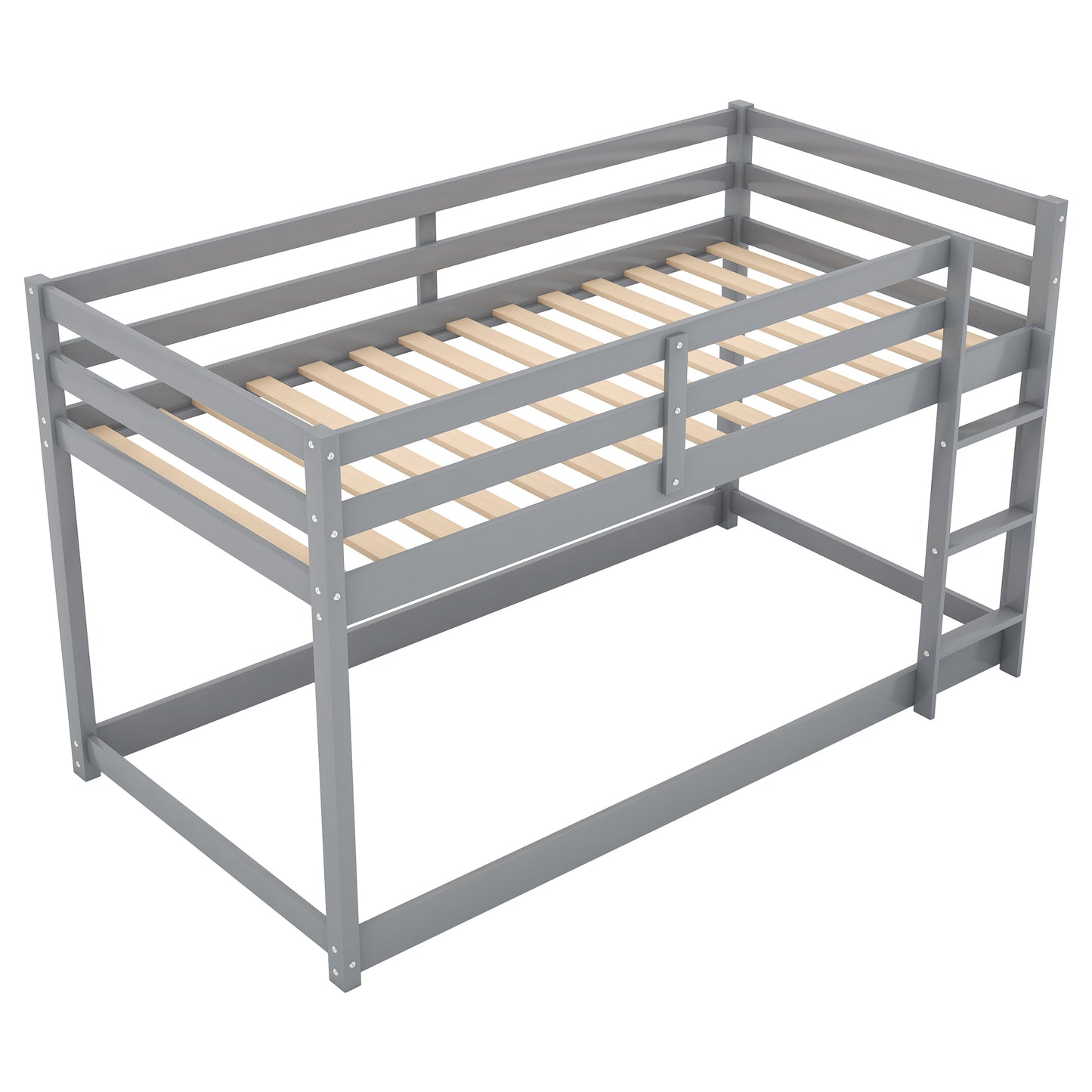 Gray Twin Over Twin Floor Bunk Bed with Ladder for Kids